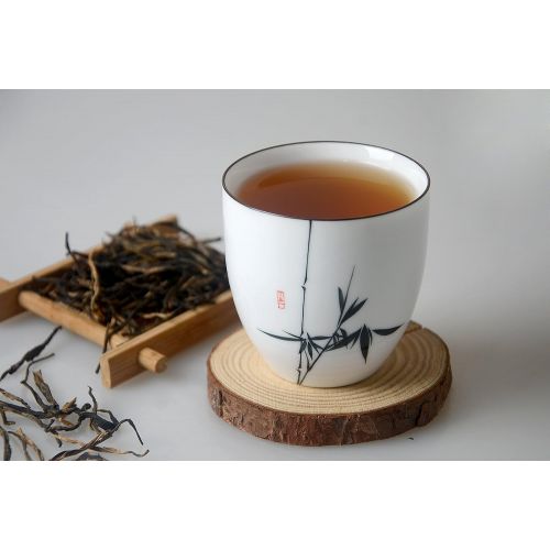  HwaGui chinesische handgefertigte Tee Tassen-Set fuer schwarzen Tee, gesunde weisse Porzellantasse fuer Erwachsenen als Geschenk, 4-er Pack [MEHRWEG]