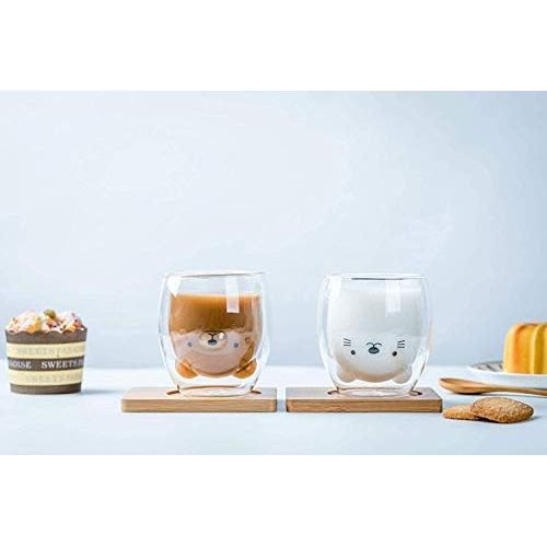  [아마존베스트]Hwagui - Cute Double Wall Glass Cup, Coffee Cup, Tea Cup, Milk Cup For Birthday Present, 250ml/8.4oz