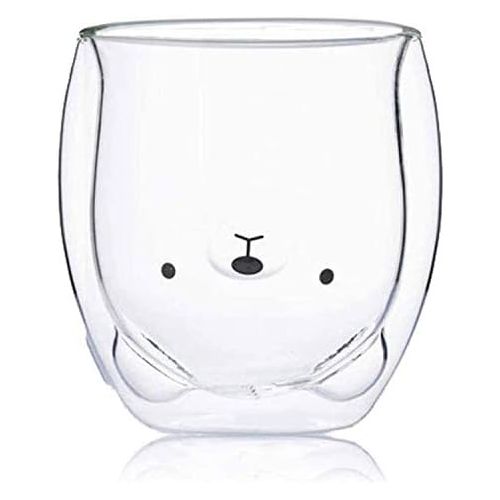  [아마존베스트]Hwagui - Cute Double Wall Glass Cup, Coffee Cup, Tea Cup, Milk Cup For Birthday Present, 250ml/8.4oz