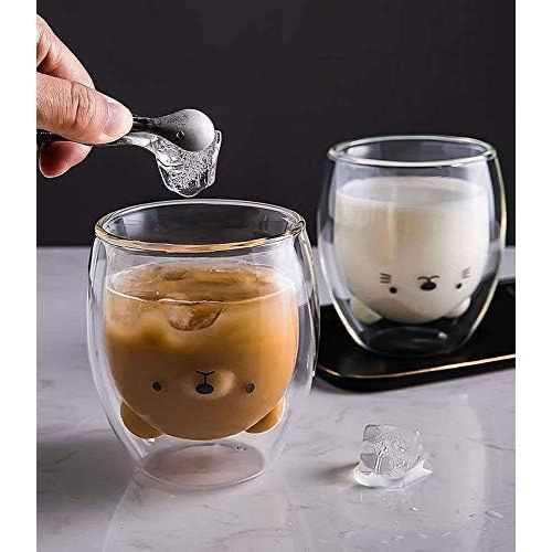  [아마존베스트]Hwagui - Cute Double Wall Glass Cup, Coffee Cup, Tea Cup, Milk Cup For Birthday Present, 250ml/8.4oz
