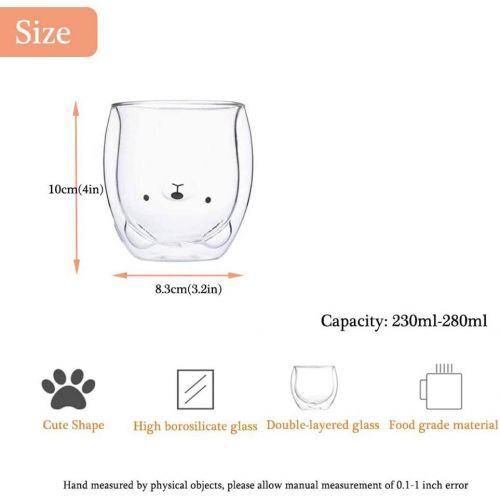  [아마존베스트]Hwagui - Cute Double Wall Glass Cup, Coffee Cup, Tea Cup, Milk Cup For Birthday Present, 250ml/8.4oz