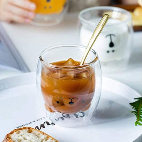  [아마존베스트]Hwagui - Cute Double Wall Glass Cup, Coffee Cup, Tea Cup, Milk Cup For Birthday Present, 250ml/8.4oz