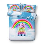 HyUkoa 3D Printed Duvet Cover Set Unicorn Hearts Cats Rainbow for Girls Decorative Bedding Set 5 Piece(1pc Duvet Cover+1pc Flat Bed Sheet+2pc Pillowcase+1pc Comforter) Color 4/Twin