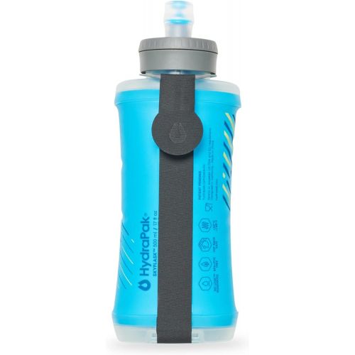 Hydrapak SkyFlask 500ml - Lightweight Collapsible Handheld Running Water Bottle Soft Flask - (500 ml/16 oz) - Adjustable Handstrap, Spill-Proof Cap, Malibu Blue