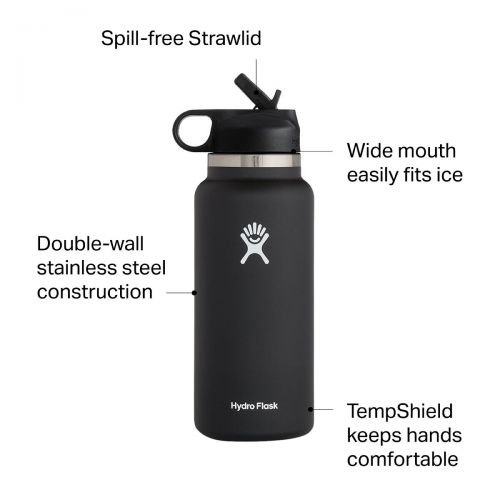  Hydro Flask 32oz Wide Mouth Water Bottle with Straw Lid 2.0