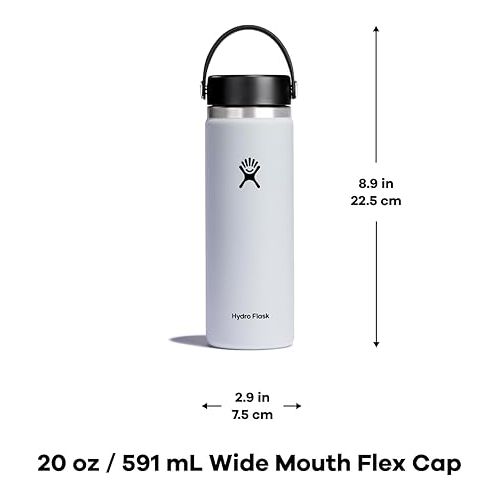  HYDRO FLASK Wide Mouth vacuum insulated stainless steel water bottle with leakproof closeable lid for cold water drinks, sports, travel, car and school