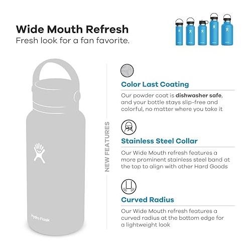  Hydro Flask Water Bottle - Stainless Steel & Vacuum Insulated - Wide Mouth 2.0 with Leak Proof Flex Cap - 32 oz, Sunflower