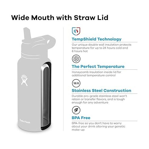  Hydro Flask Water Bottle - Wide Mouth Straw Lid 2.0 - 32 oz, Watermelon