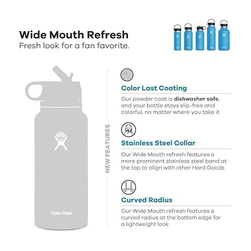  Hydro Flask Water Bottle - Wide Mouth Straw Lid 2.0 - 32 oz, Watermelon