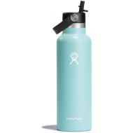 HYDRO FLASK - Water Bottle 621 ml (21 oz) with Flex Straw Cap - Vacuum Insulated Stainless Steel Reusable Water Bottle - Leakproof Lid - Hot and Cold Drinks - Standard Mouth - BPA-Free - Dew