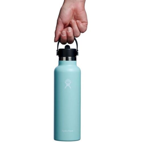  HYDRO FLASK - Water Bottle 621 ml (21 oz) with Flex Straw Cap - Vacuum Insulated Stainless Steel Reusable Water Bottle - Leakproof Lid - Hot and Cold Drinks - Standard Mouth - BPA-Free - Dew