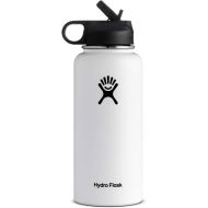 Hydro Flask Vacuum Insulated Stainless Steel Water Bottle Wide Mouth with Straw Lid (White, 32-Ounce)