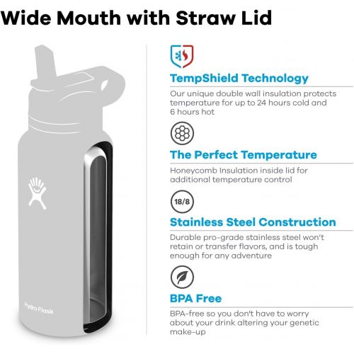  Hydro Flask Water Bottle - Wide Mouth Straw Lid 2.0 - Multiple Sizes & Colors