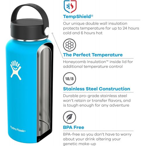  Hydro Flask Water Bottle - Stainless Steel & Vacuum Insulated - Wide Mouth with Leak Proof Flex Cap - 18 oz, Pacific