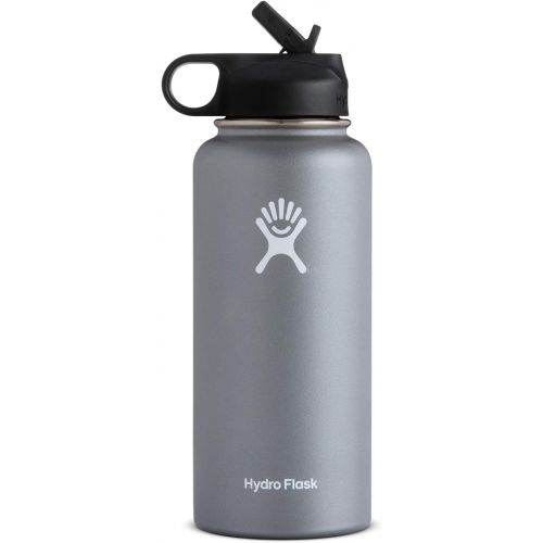  Hydro Flask Vacuum Insulated Stainless Steel Water Bottle Wide Mouth with Straw Lid (Graphite, 32-Ounce)