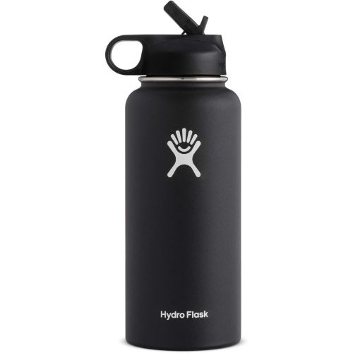  Hydro Flask Vacuum Insulated Stainless Steel Water Bottle Wide Mouth with Straw Lid (Black, 40-Ounce)