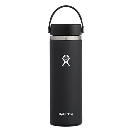  [아마존베스트]Hydro Flask Water Bottle - Stainless Steel & Vacuum Insulated - Wide Mouth 2.0 with Leak Proof Flex Cap - 20 oz, Black