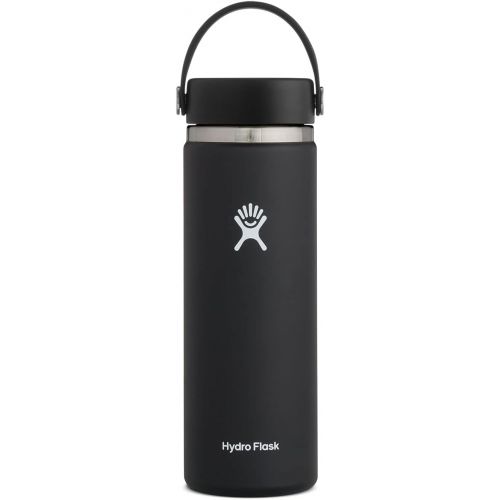  [아마존베스트]Hydro Flask Water Bottle - Stainless Steel & Vacuum Insulated - Wide Mouth 2.0 with Leak Proof Flex Cap - 20 oz, Black