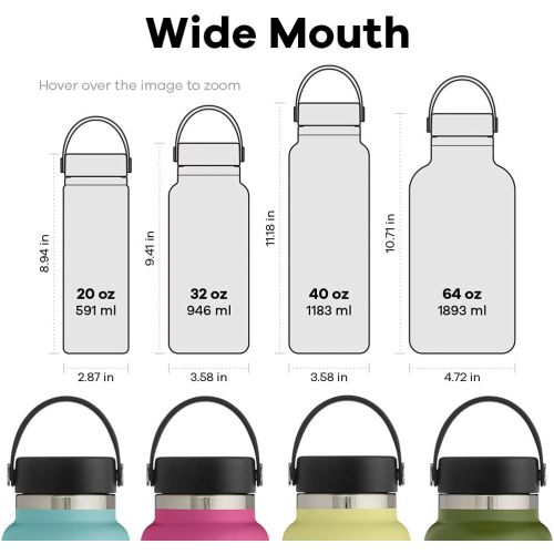  [아마존베스트]Hydro Flask Water Bottle - Stainless Steel & Vacuum Insulated - Wide Mouth 2.0 with Leak Proof Flex Cap - 20 oz, Black