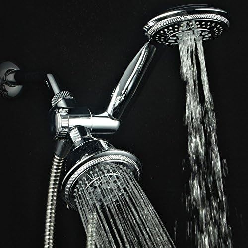  Hydroluxe 1433 Handheld Showerhead & Rain Shower Combo. High Pressure 24 Function 4 Face Dual 2 in 1 Shower Head System with Stainless Steel Hose, Patented 3-way Water Diverter in
