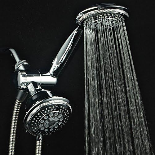  Hydroluxe 1433 Handheld Showerhead & Rain Shower Combo. High Pressure 24 Function 4 Face Dual 2 in 1 Shower Head System with Stainless Steel Hose, Patented 3-way Water Diverter in