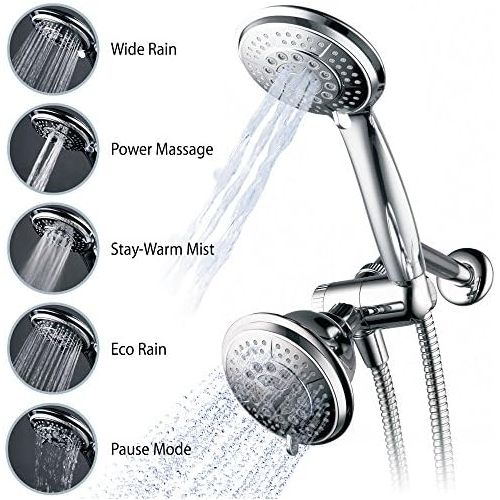  Hydroluxe 1433 Handheld Showerhead & Rain Shower Combo. High Pressure 24 Function 4 Face Dual 2 in 1 Shower Head System with Stainless Steel Hose, Patented 3-way Water Diverter in