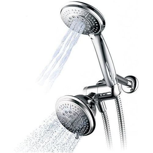  Hydroluxe 1433 Handheld Showerhead & Rain Shower Combo. High Pressure 24 Function 4 Face Dual 2 in 1 Shower Head System with Stainless Steel Hose, Patented 3-way Water Diverter in