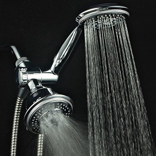  Hydroluxe 1433 Handheld Showerhead & Rain Shower Combo. High Pressure 24 Function 4 Face Dual 2 in 1 Shower Head System with Stainless Steel Hose, Patented 3-way Water Diverter in