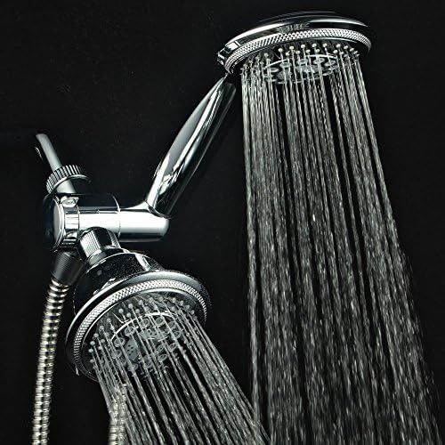  Hydroluxe 1433 Handheld Showerhead & Rain Shower Combo. High Pressure 24 Function 4 Face Dual 2 in 1 Shower Head System with Stainless Steel Hose, Patented 3-way Water Diverter in