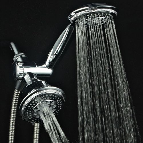  Hydroluxe 1433 Handheld Showerhead & Rain Shower Combo. High Pressure 24 Function 4 Face Dual 2 in 1 Shower Head System with Stainless Steel Hose, Patented 3-way Water Diverter in