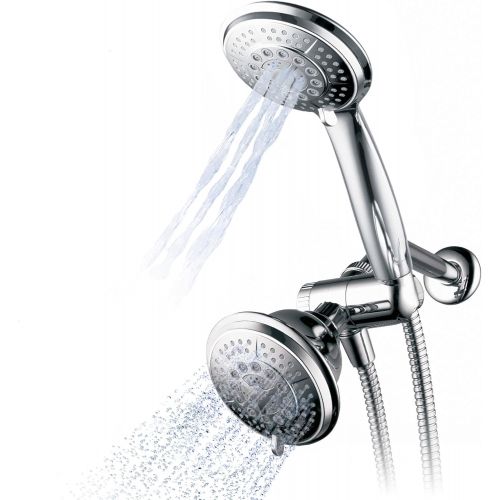  Hydroluxe 1433 Handheld Showerhead & Rain Shower Combo. High Pressure 24 Function 4 Face Dual 2 in 1 Shower Head System with Stainless Steel Hose, Patented 3-way Water Diverter in