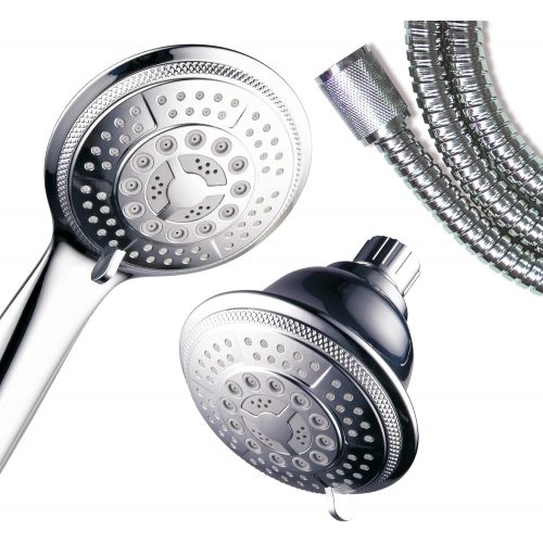  Hydroluxe 1433 Handheld Showerhead & Rain Shower Combo. High Pressure 24 Function 4 Face Dual 2 in 1 Shower Head System with Stainless Steel Hose, Patented 3-way Water Diverter in