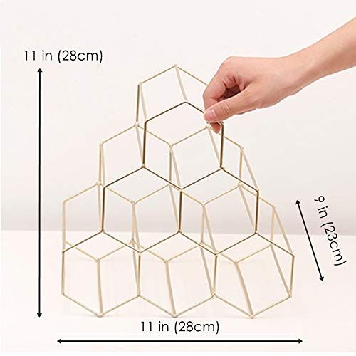  Hygge & Cwtch Geometric Hexagon Wine Storage Organizer Countertop Freestanding Rack - Electroplated Stainless Steel Honeycomb 6 Bottles Holder (Gold)