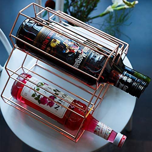  Hygge & Cwtch Geometric Hexagon Wine Storage Organizer Countertop Freestanding Rack - Electroplated Stainless Steel Honeycomb 6 Bottles Holder (Gold)