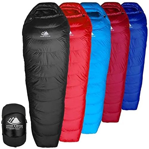  Hyke & Byke Snowmass 0 Degree F 650 Fill Power Hydrophobic Down Sleeping Bag with ClusterLoft Base - Ultra Lightweight 4 Season Men’s and Women’s Mummy Bag Designed for Cold Weathe