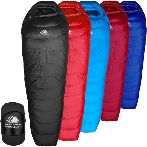  Hyke & Byke Snowmass 0 Degree F 650 Fill Power Hydrophobic Down Sleeping Bag with ClusterLoft Base - Ultra Lightweight 4 Season Men’s and Women’s Mummy Bag Designed for Cold Weathe