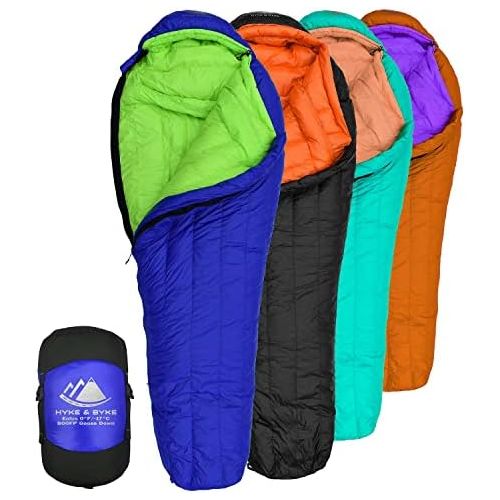  Hyke & Byke Eolus 0 Degree F 800 Fill Power Hydrophobic Goose Down Sleeping Bag with ClusterLoft Base - Ultra Lightweight 4 Season Men’s and Women’s Mummy Bag Designed for Backpack