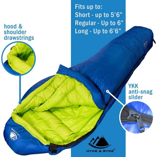  Hyke & Byke Eolus 0 Degree F 800 Fill Power Hydrophobic Goose Down Sleeping Bag with ClusterLoft Base - Ultra Lightweight 4 Season Men’s and Women’s Mummy Bag Designed for Backpack