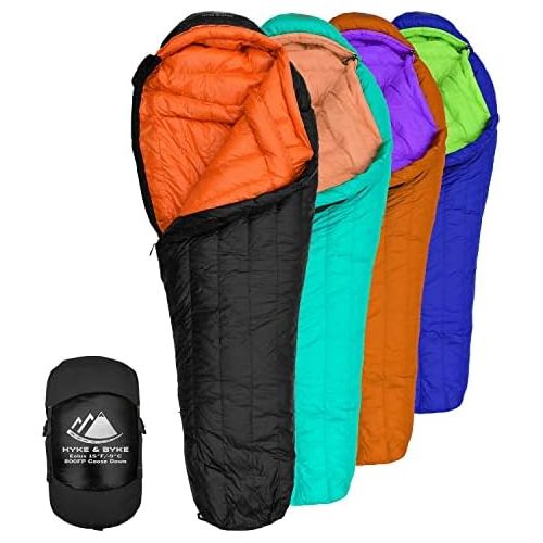  Hyke & Byke Eolus 15 & 30 Degree F 800 Fill Power Hydrophobic Goose Down Sleeping Bag with ClusterLoft Base - Ultra Lightweight 3 Season Men’s and Women’s Mummy Bag Designed for Ba