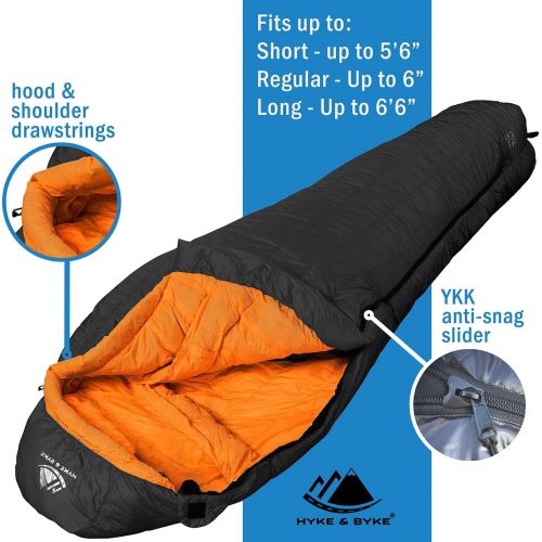  Hyke & Byke Eolus 15 & 30 Degree F 800 Fill Power Hydrophobic Goose Down Sleeping Bag with ClusterLoft Base - Ultra Lightweight 3 Season Men’s and Women’s Mummy Bag Designed for Ba