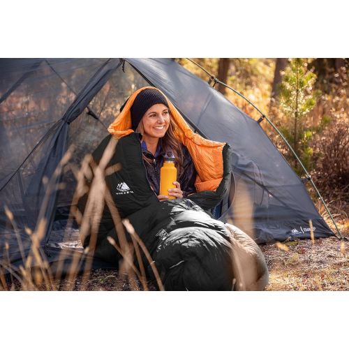  Hyke & Byke Antero 0 F Hiking & Camping Hammock Sleeping Bag - 4 Season, 800FP Goose Down Sleeping Bag - Ultralight, Black/Clementine - 87in - Long