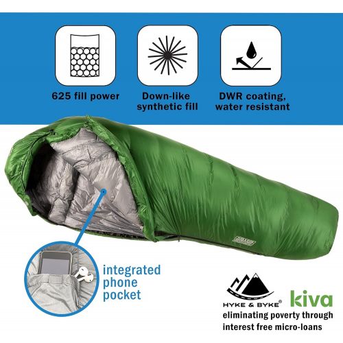  Hyke & Byke Katahdin Hiking & Backpacking Sleeping Bag 4 Season, 625FP Ultralight Sleeping Bag Water Resistant