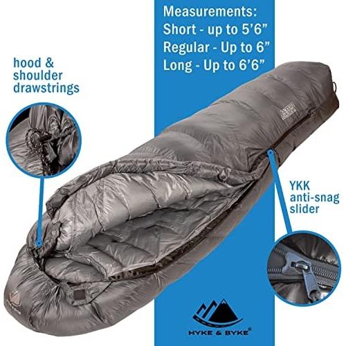  Hyke & Byke Katahdin Hiking & Backpacking Sleeping Bag 4 Season, 625FP Ultralight Sleeping Bag Water Resistant