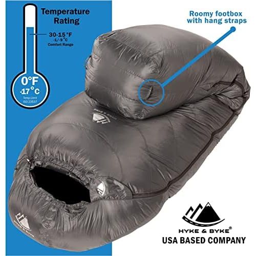  Hyke & Byke Katahdin Hiking & Backpacking Sleeping Bag 4 Season, 625FP Ultralight Sleeping Bag Water Resistant