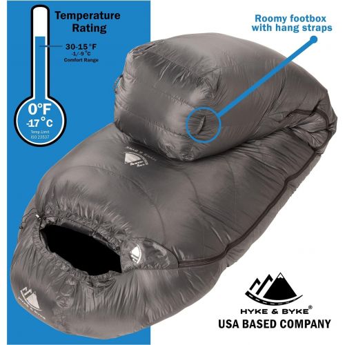  Hyke & Byke Katahdin Hiking & Backpacking Sleeping Bag 4 Season, 625FP Ultralight Sleeping Bag Water Resistant