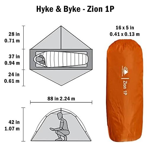 Hyke & Byke Zion Hiking & Backpacking Tent - 3 Season Ultralight, Waterproof Tent for Camping w/Rain Fly and Footprint - 1 Person or 2 Person