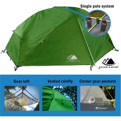  Hyke & Byke Zion 1 and 2 Person Backpacking Tents with Footprint - Lightweight Two Door Ultralight Dome Camping Tent