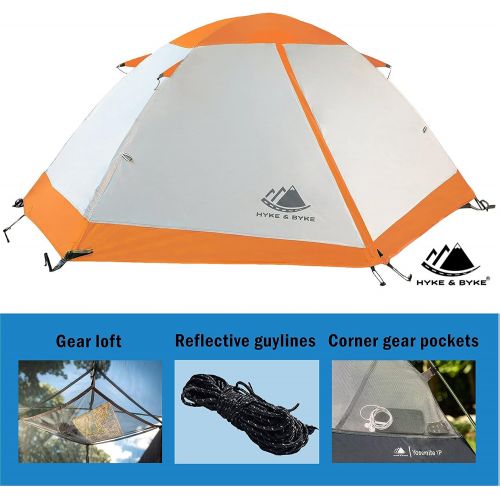  Hyke & Byke Yosemite Hiking & Backpacking Tent - 3 Season Ultralight, Waterproof Tent for Camping w/Rain Fly and Footprint - 1 Person or 2 Person