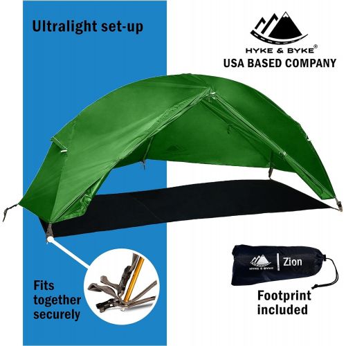  Hyke & Byke Zion Hiking & Backpacking Tent - 3 Season Ultralight, Waterproof Tent for Camping w/Rain Fly and Footprint - 1 Person or 2 Person