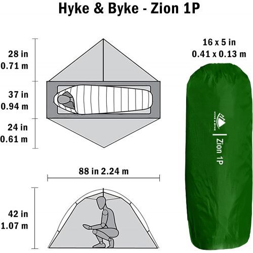  [아마존베스트]Hyke & Byke Zion 1 and 2 Person Backpacking Tents with Footprint - Lightweight Two Door Ultralight Dome Camping Tent